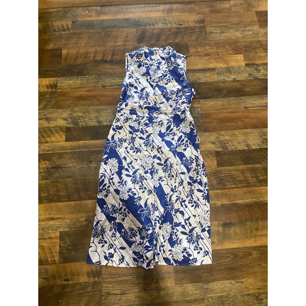 UNTUCKit Size 12 Womens Sally Shirt Dress Blue White Floral Sleeveless